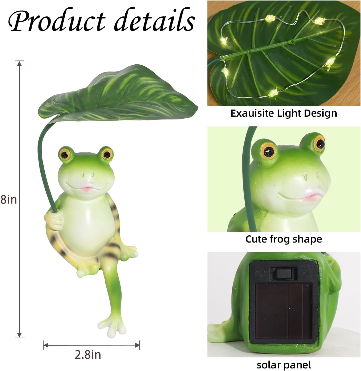 Solar-Powered Frog Statue with Leaf Light for Outdoor Garden Decoration