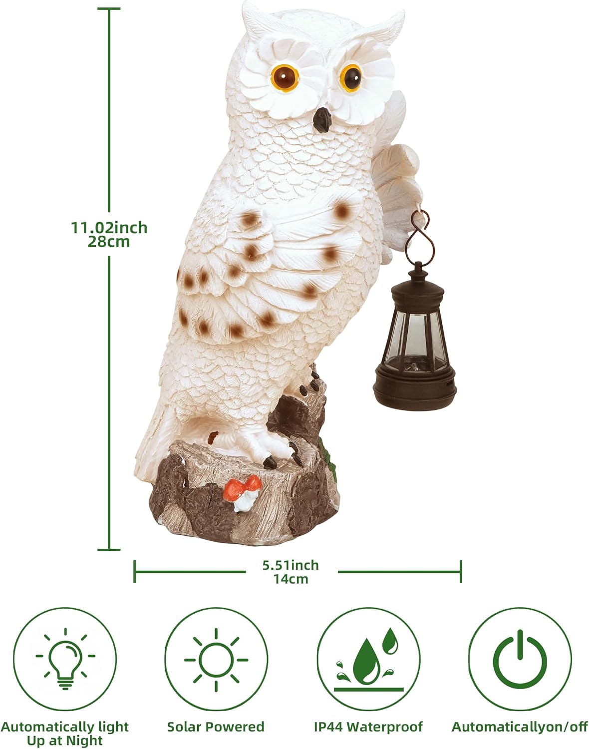 Solar-Powered Owl Statue Light with Lantern for Garden Decoration