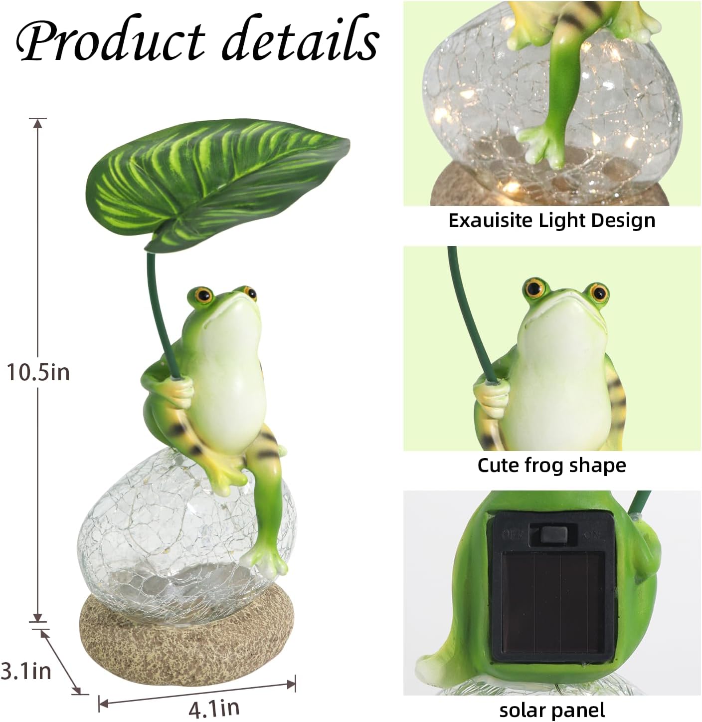 Solar-Powered Frog Statue with Crackle Glass Ball for Garden Decoration