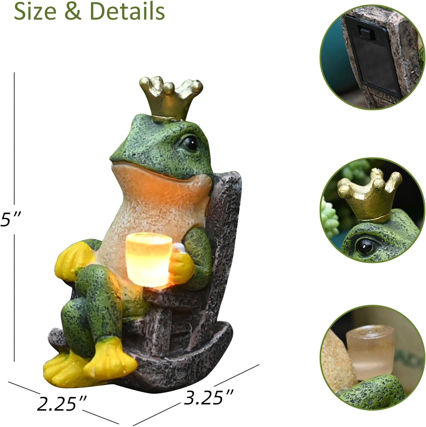 Solar-Powered Frog Prince Statue Light with Crown and Cup