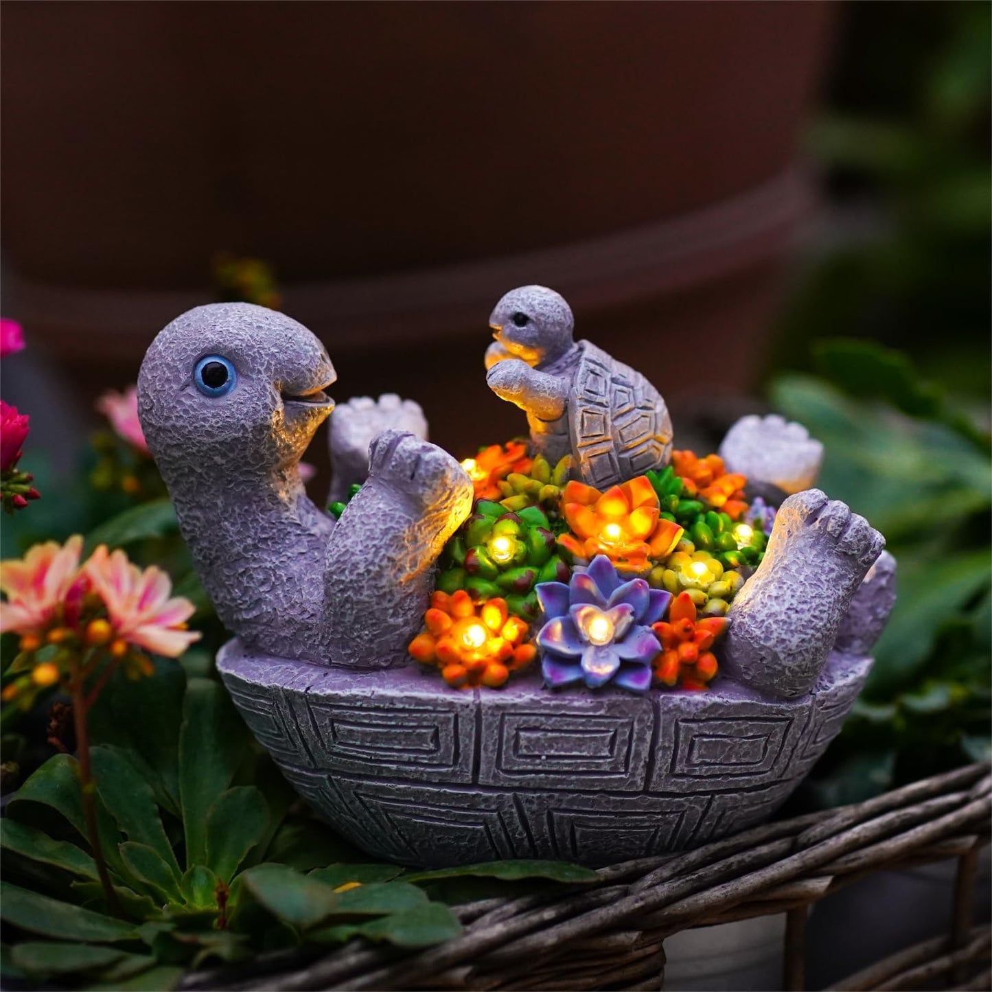 Solar-Powered Turtle Garden Statue with LED Light