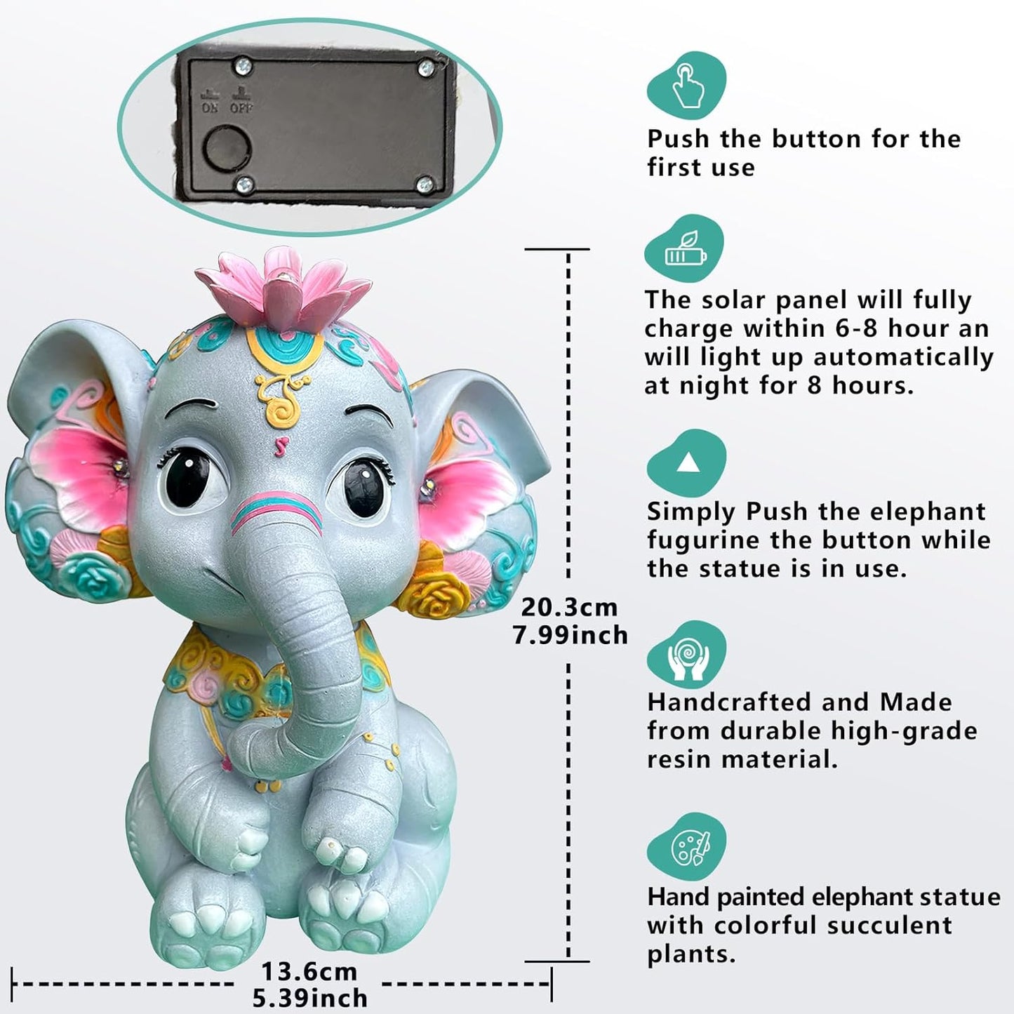 Hand-Painted Elephant Solar Garden Statue Light