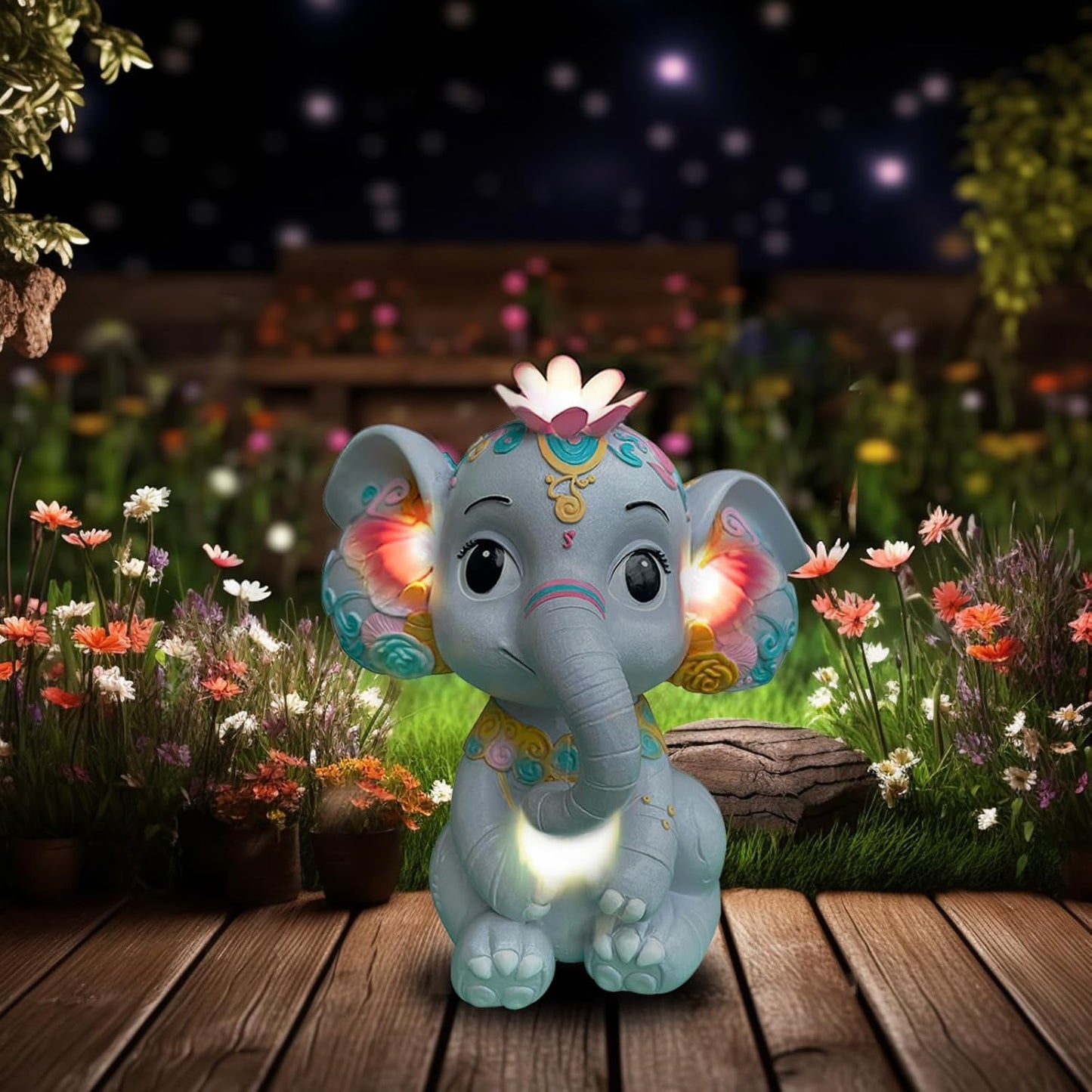 Hand-Painted Elephant Solar Garden Statue Light