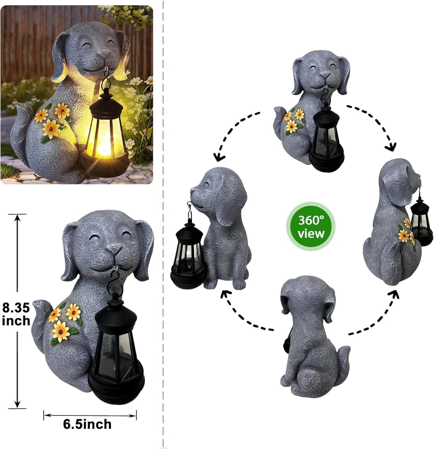 Solar Dog Figurine Light with Lantern – Hand-Painted Resin Garden Yard Pathway Decoration