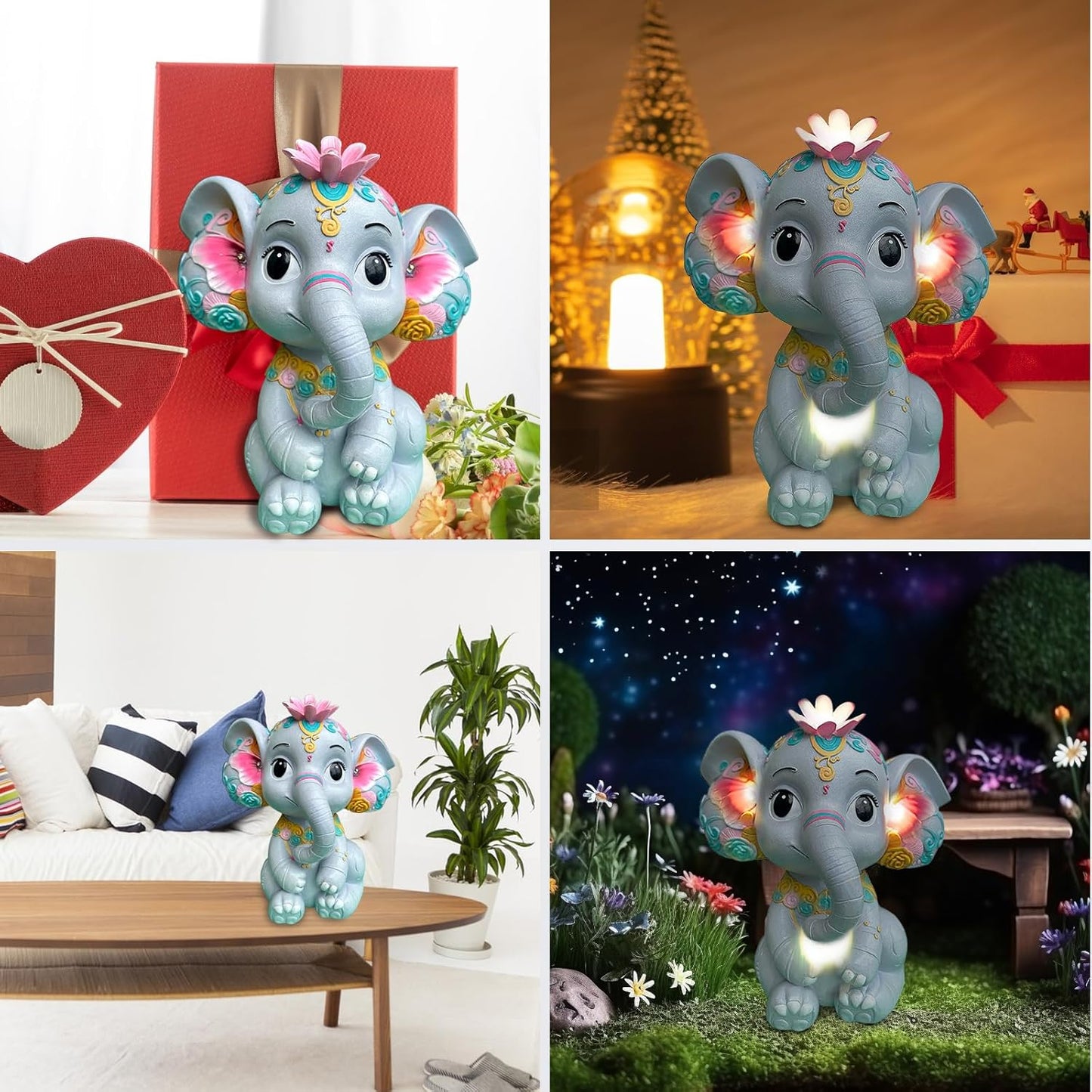 Hand-Painted Elephant Solar Garden Statue Light
