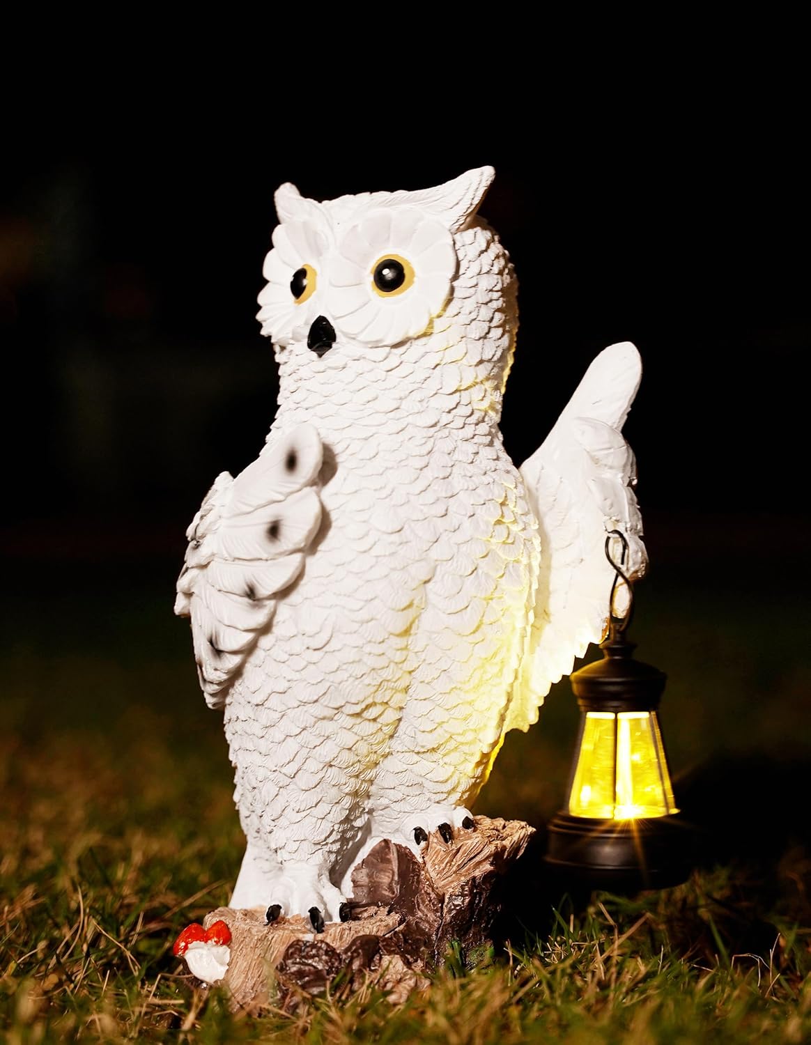 Solar-Powered Owl Statue Light with Lantern for Garden Decoration