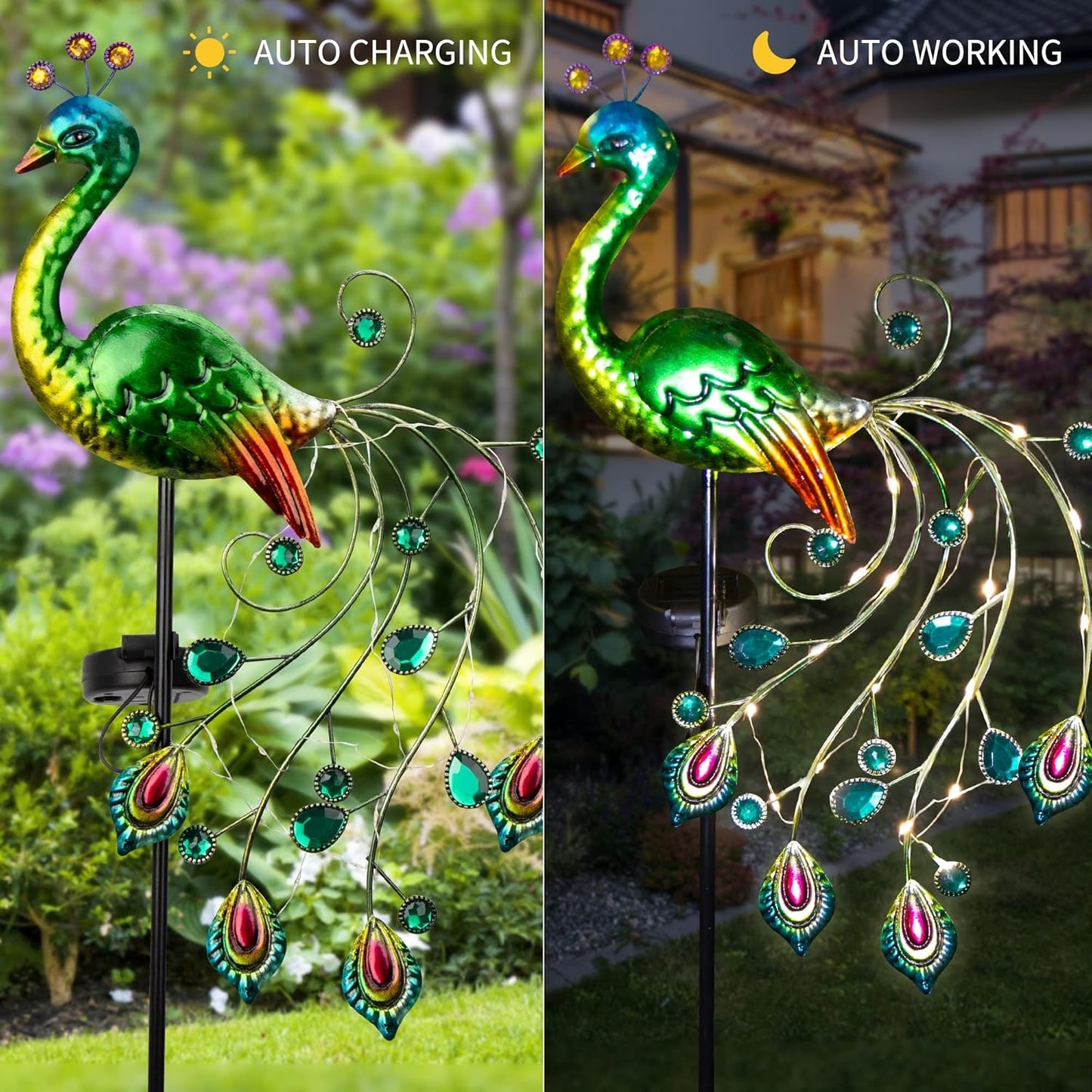 Peacock Solar Garden Light with 24 LED Copper Wire Lights – Decorative Outdoor Stake Lamp