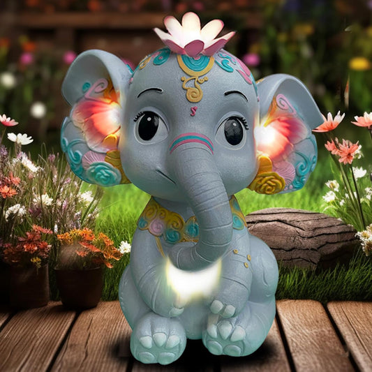 Hand-Painted Elephant Solar Garden Statue Light