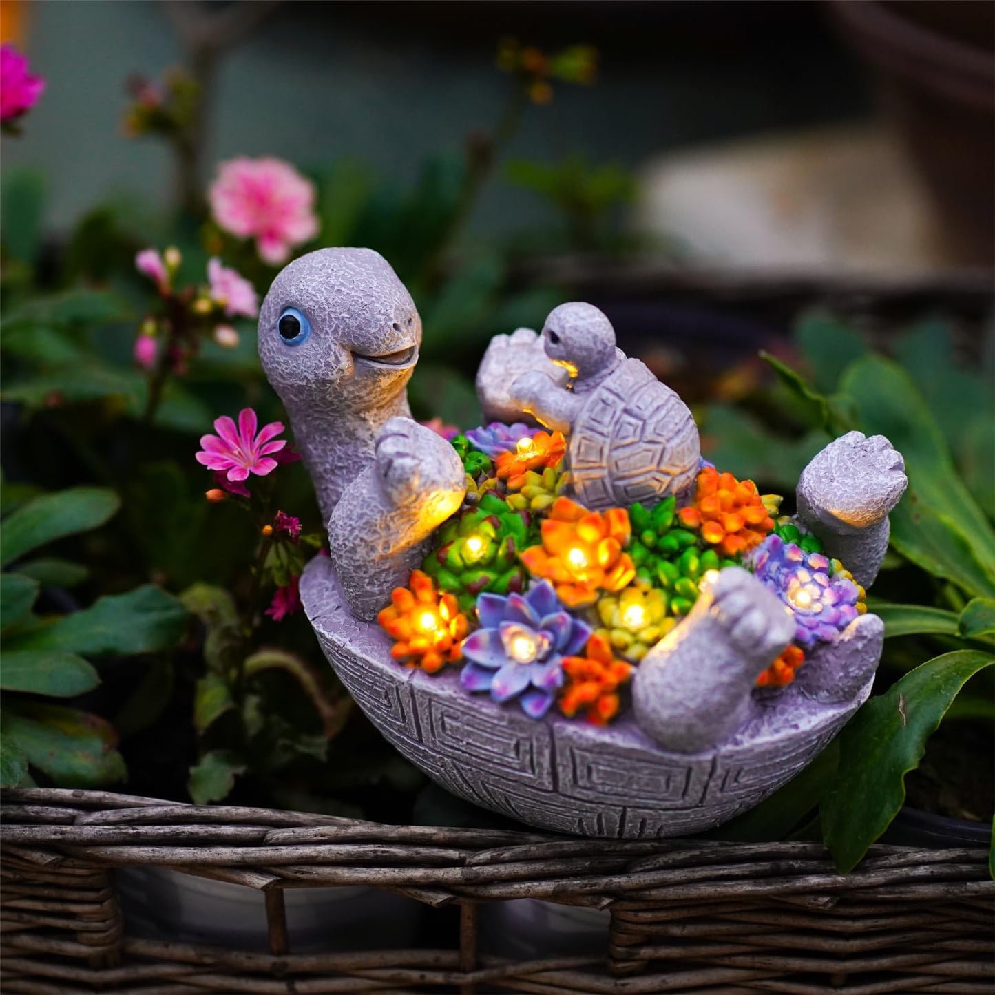 Solar-Powered Turtle Garden Statue with LED Light