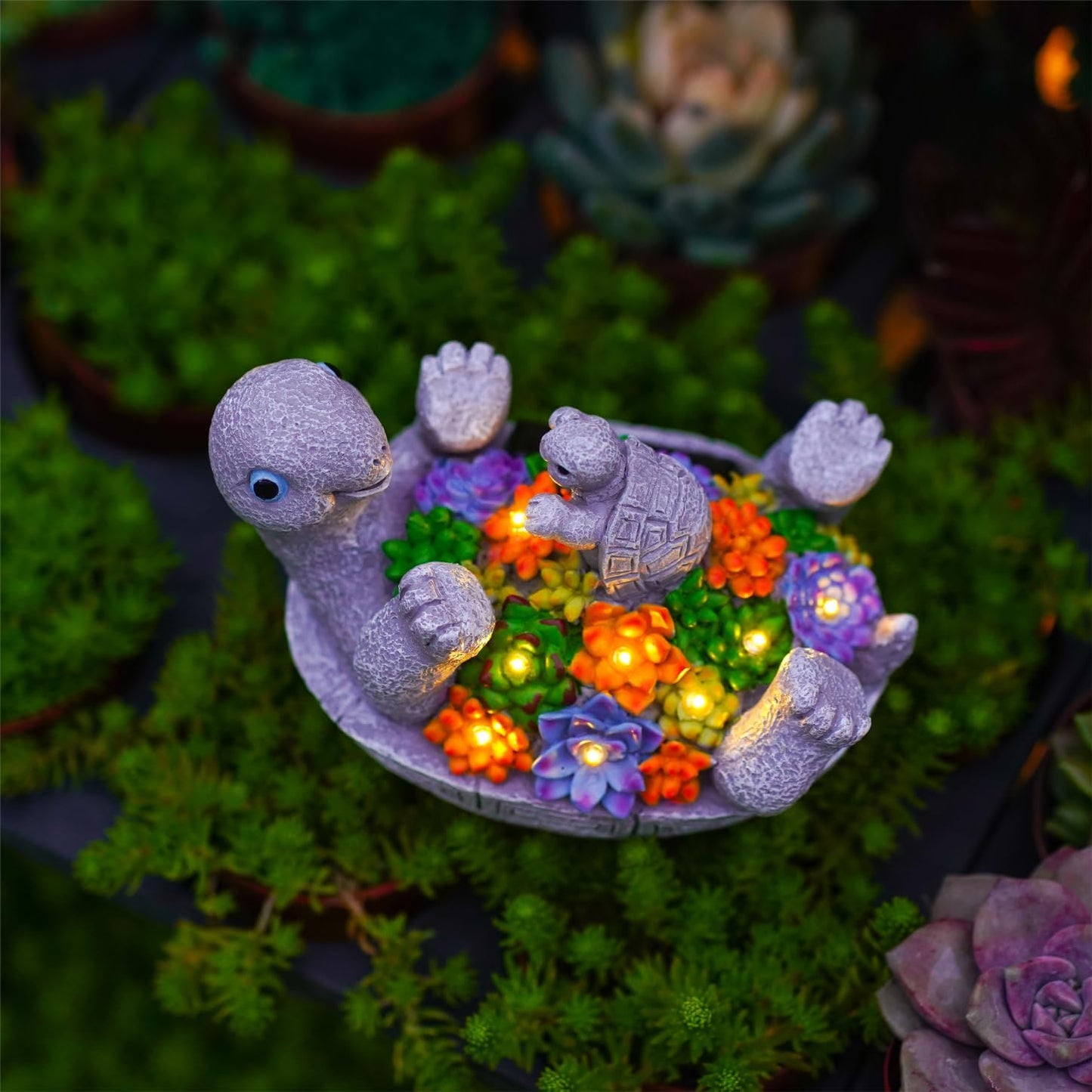 Solar-Powered Turtle Garden Statue with LED Light