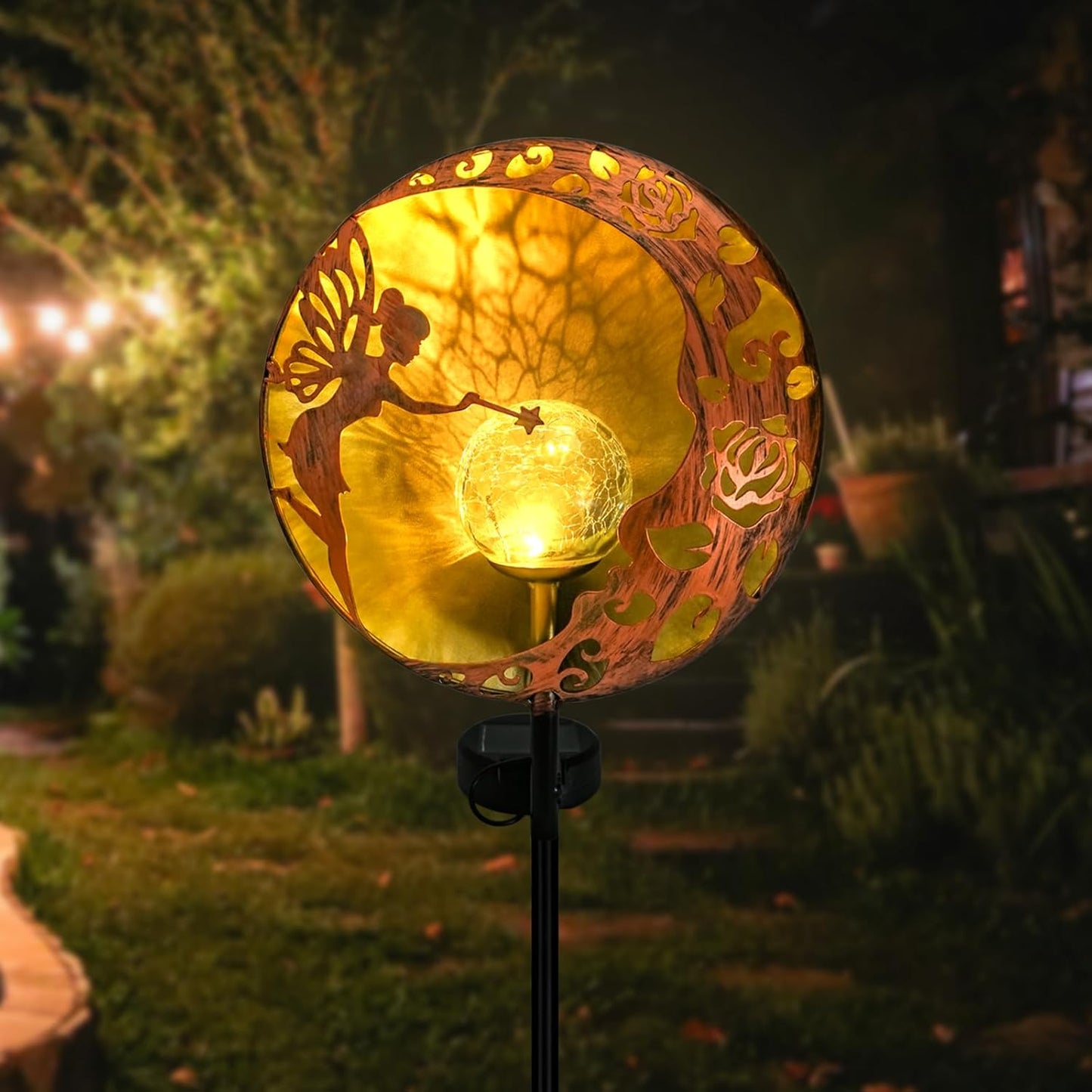 Solar-Powered Crackle Glass Ball Garden Stake Light