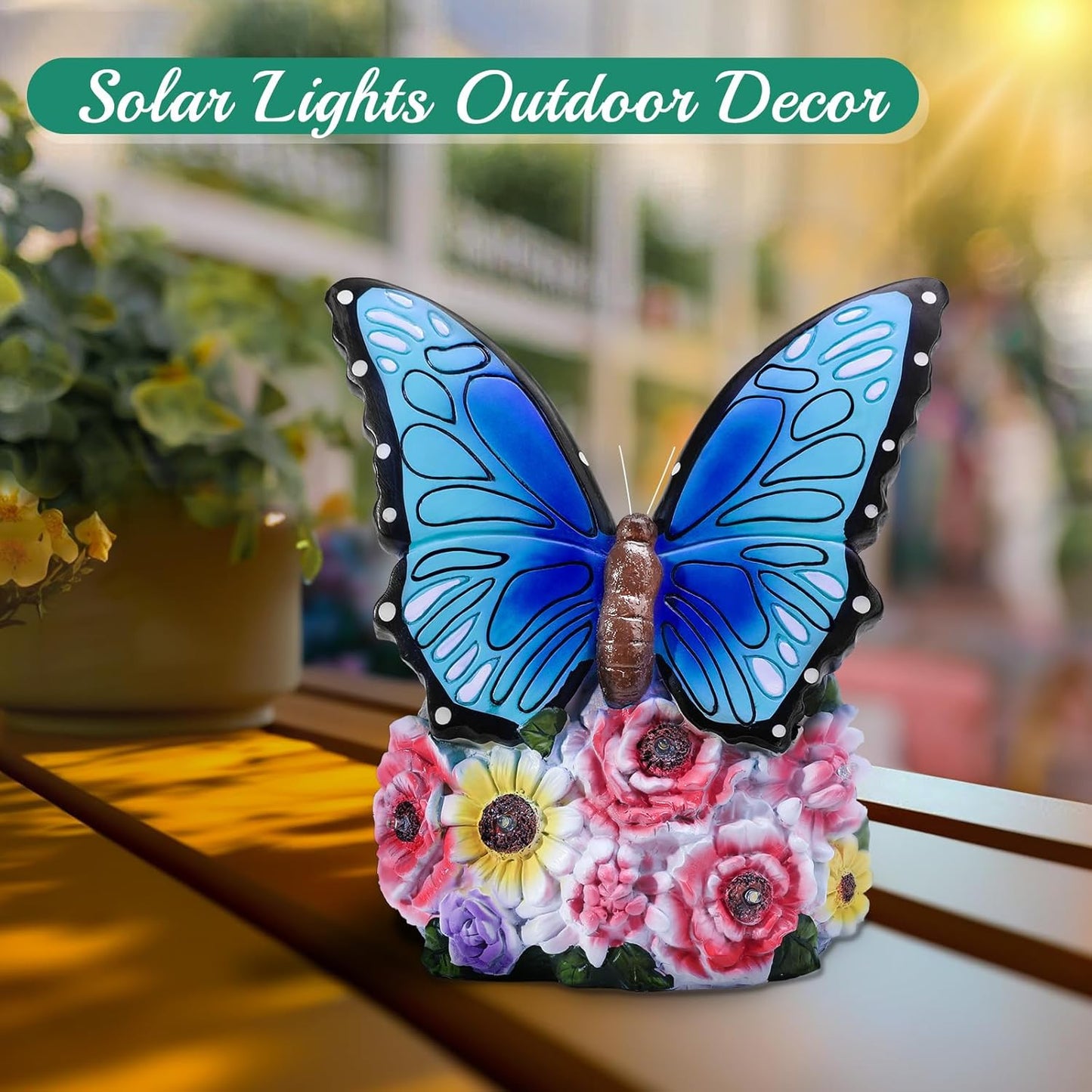 Solar-Powered Butterfly Garden Light with Flowers