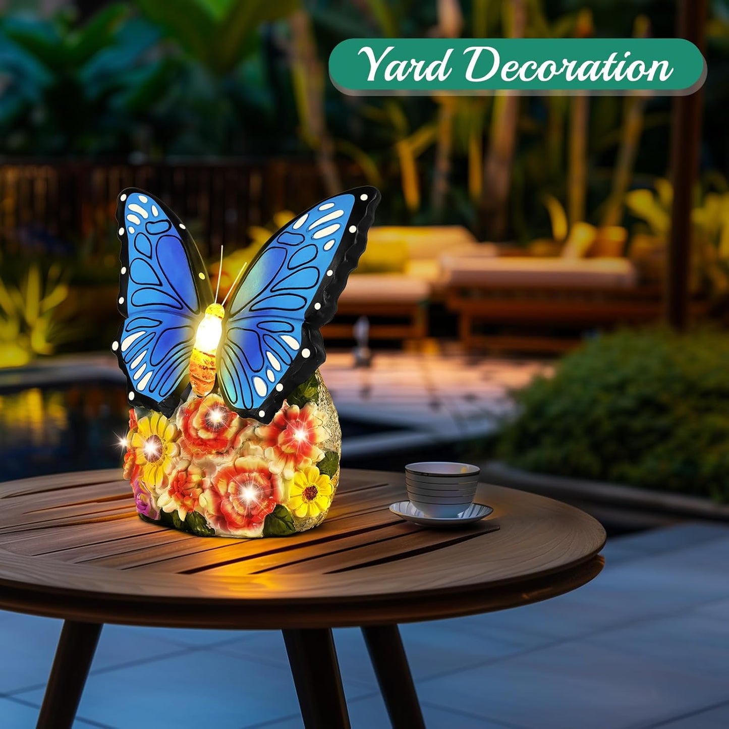 Solar-Powered Butterfly Garden Light with Flowers