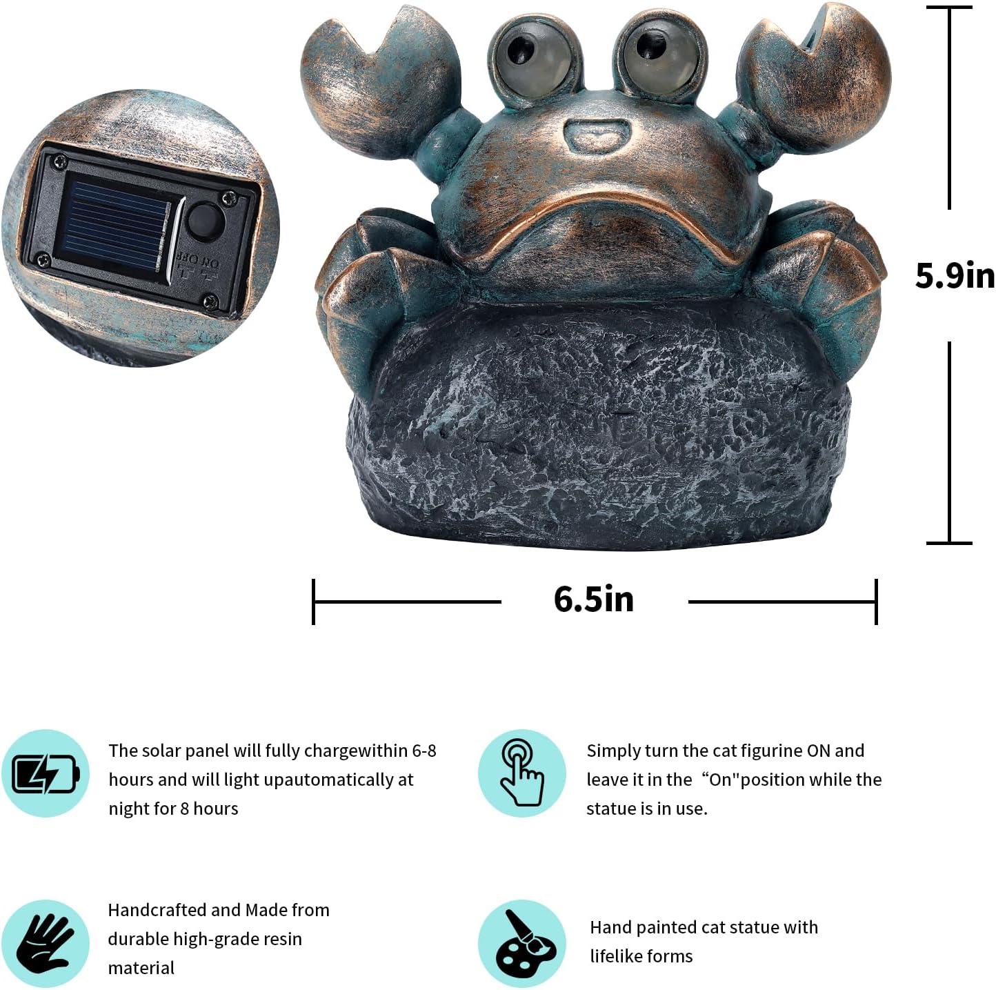 Solar-Powered Crab Garden Statue Light