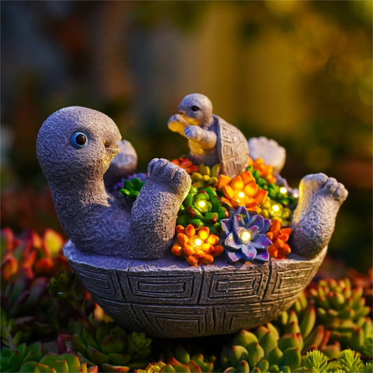 Solar-Powered Turtle Garden Statue with LED Light
