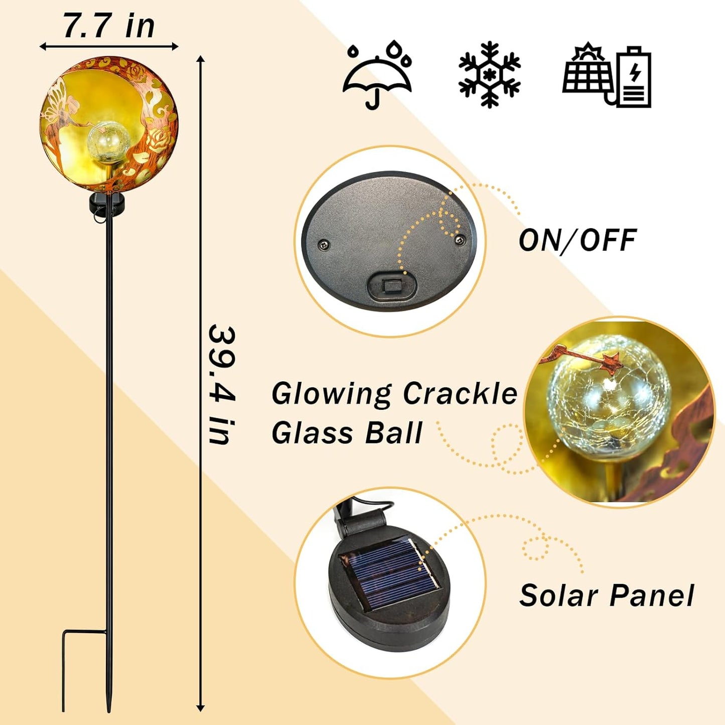 Solar-Powered Crackle Glass Ball Garden Stake Light