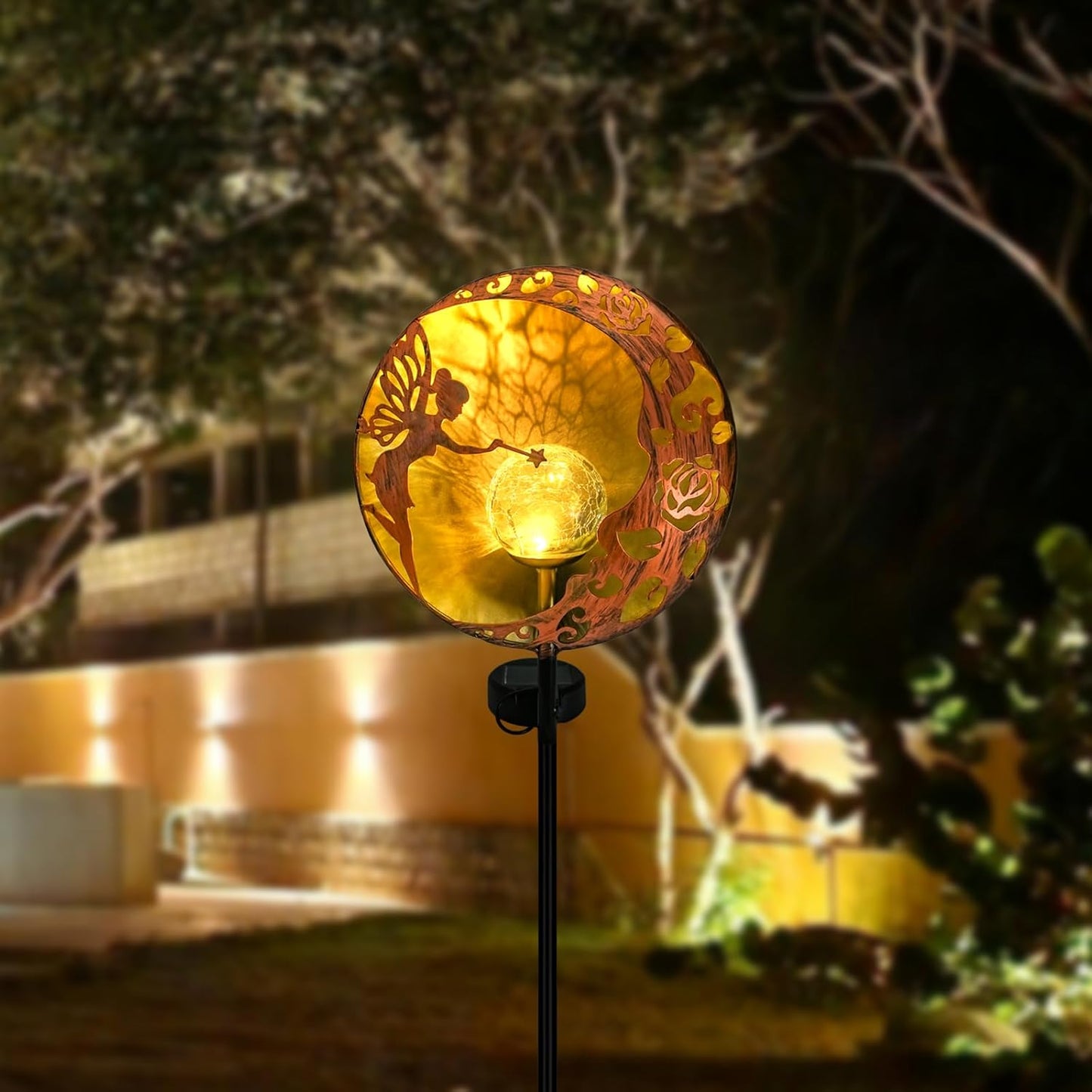 Solar-Powered Crackle Glass Ball Garden Stake Light
