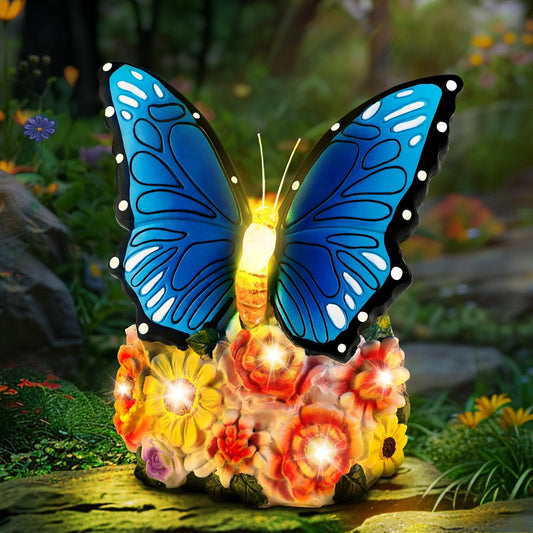 Solar-Powered Butterfly Garden Light with Flowers