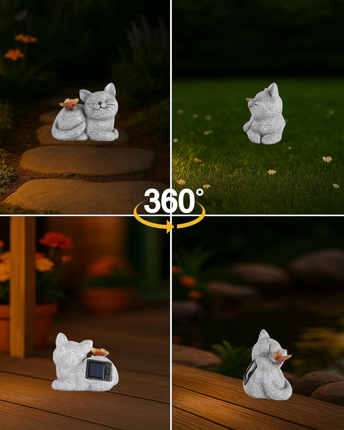 Solar-Powered Cat & Butterfly Garden Statue Light