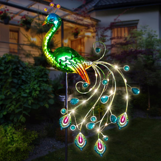 Peacock Solar Garden Light with 24 LED Copper Wire Lights – Decorative Outdoor Stake Lamp