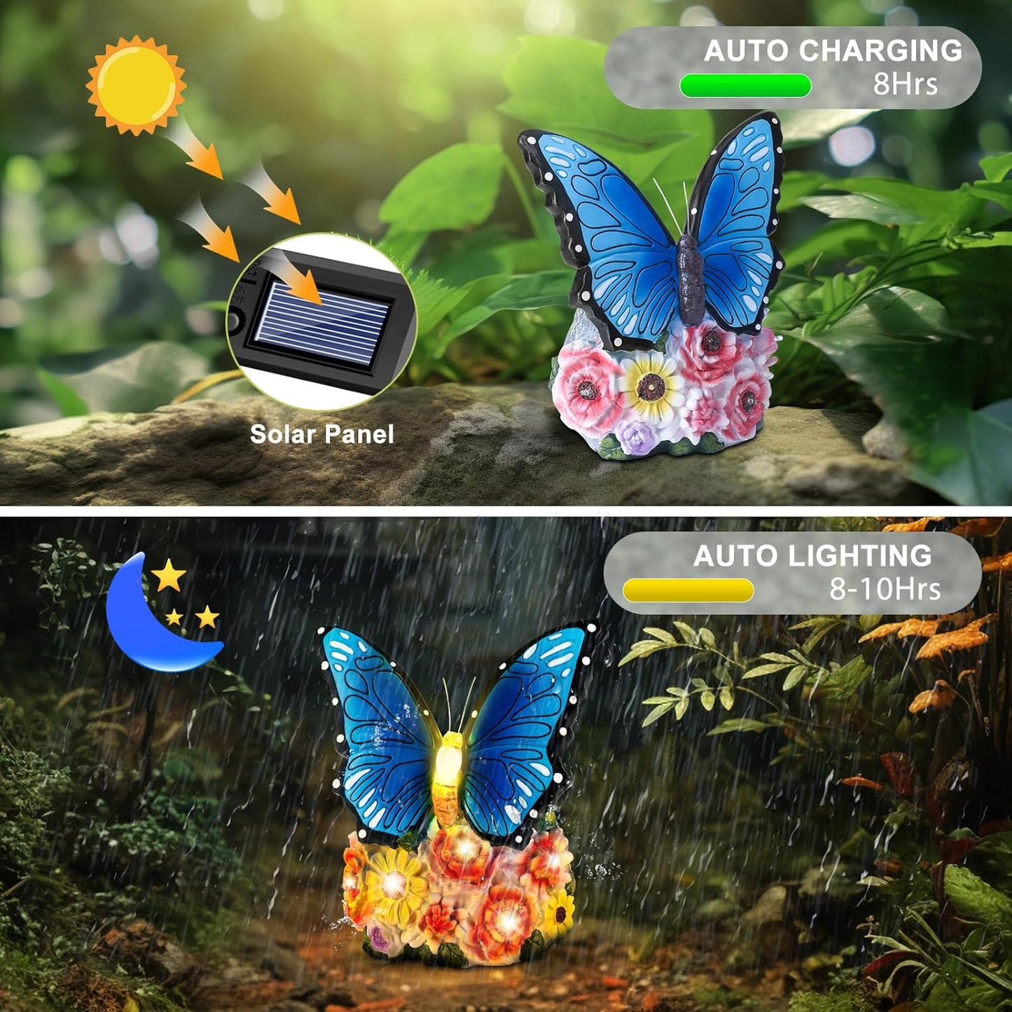 Solar-Powered Butterfly Garden Light with Flowers