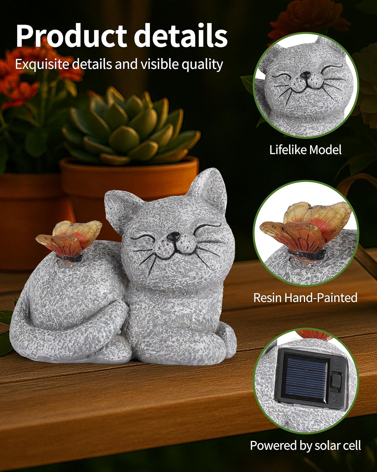 Solar-Powered Cat & Butterfly Garden Statue Light